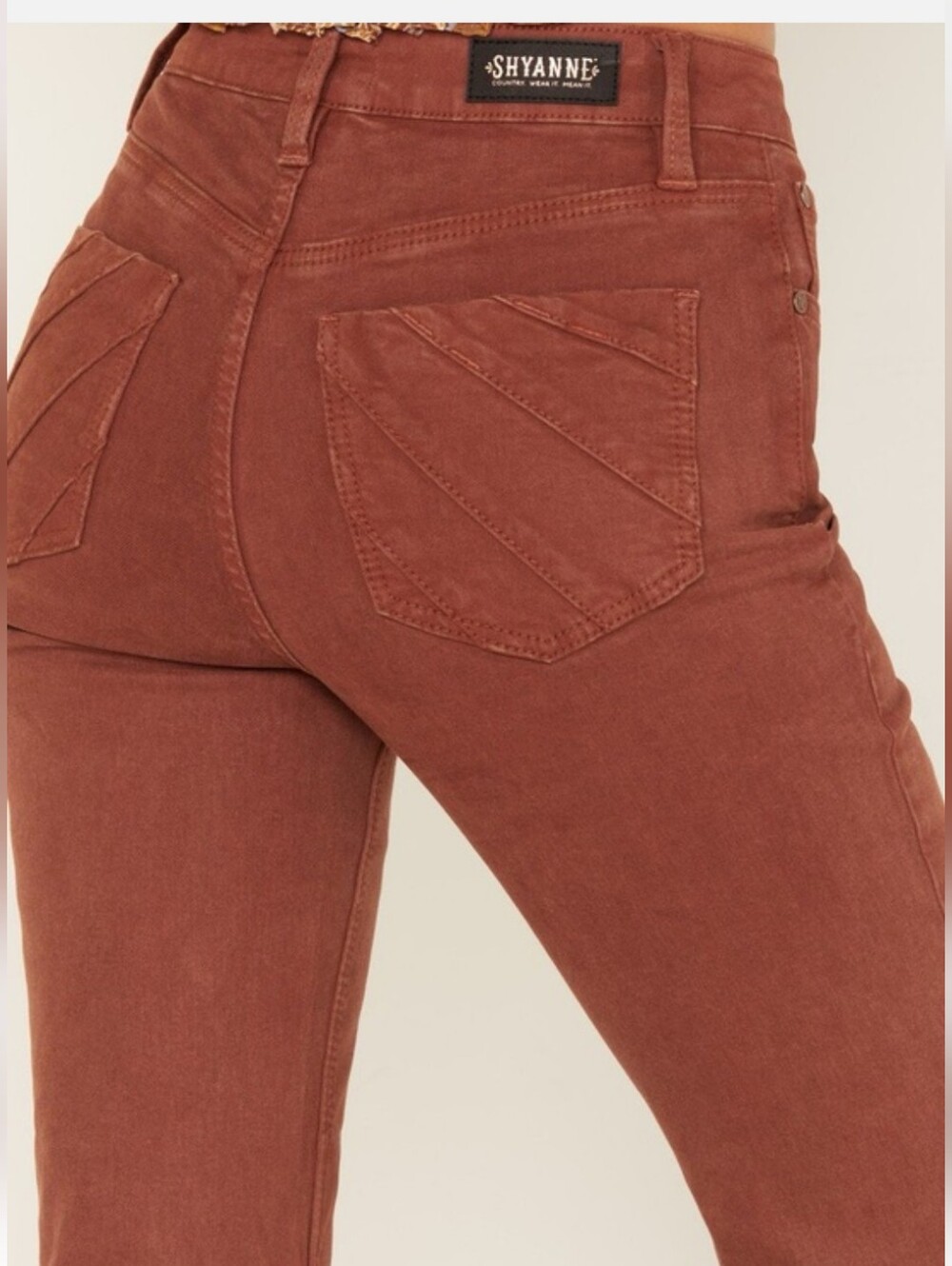 Shyanne Country Wear Rust Terracotta Petal Flare Jeans 27x30 Boho Western Tulip - Picture 3 of 11